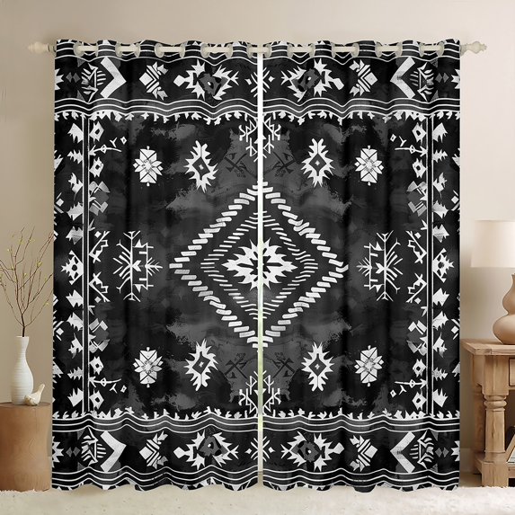 Manfei Retro Rustic Aztec Black Out Curtains,Vintage Boho Tribal Curtains Pack of 2 (42x63 Each),Gray Black Bedroom Curtains For Men Women,Breathable Home Decor