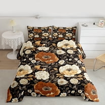 Manfei Retro Rustic Flower Bedding Comforter Set,Brown Beige Floral Twin Comforter Sets,Natural Plant Theme Bedding Set For Kids,Ultra Soft Home Decor Reversible,2 Pieces