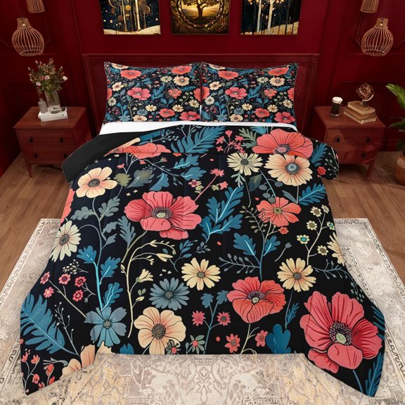 Manfei Retro Rustic Flower Bedding Comforter Set,Natural Plant Twin Comforter Sets,Pink Beige Floral Bedding Set For Girls Kids,Super Cozy Room Decor Reversible,2pcs