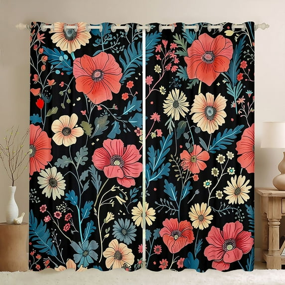 Manfei Retro Rustic Flower Curtains Pack of 2 (42x84 Each),Natural Plant Curtains Blackout,Pink Beige Floral Bedroom Curtains For Girls Kids,Super Cozy Room Decor