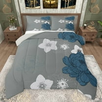 Manfei Retro Rustic Flowers Bedding Comforter Set,Vinatge Aesthetic Art Twin Comforter Sets,Deepblue Gray Bedding Set For Men Women,Microfiber Bedroom Decor Reversible,2-Piece