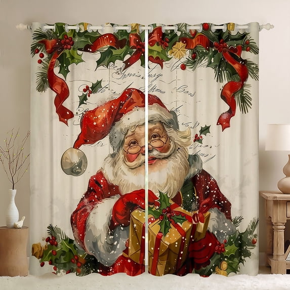 Manfei Retro Santa Claus Blackout Curtains Set of 2 (52x84 Each) for Kids, Xmas Gifts Window Curtains, Merry Christmas Happy New Year Curtains and Drapes, Luxurious Room Decor