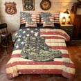 thumbnail image 1 of Manfei Retro Soldier Boots King Bedding, Distressed US Flag King Bed in a Bag, Red White Blue, Black Reversible 7pcs, 1 of 6
