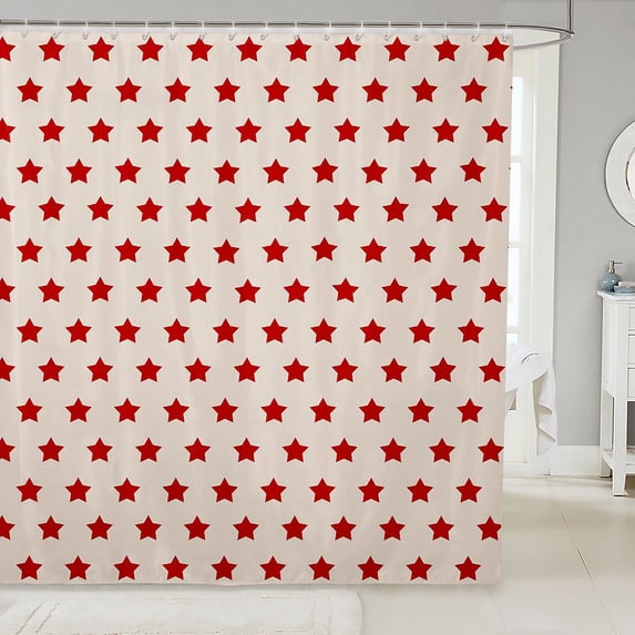 Manfei Retro Stars Shower Curtain 72Wx72L,Cute Cartoon Themed Bathroom Curtain,Red Cream