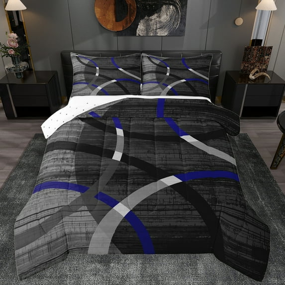 Manfei Retro Striped Pattern Bedding Comforter Set,Modern Abstract Geometric Twin Comforter Sets,Black Gray Bedding Set For Teens,Luxury Bedroom Decor Reversible,2 Pieces