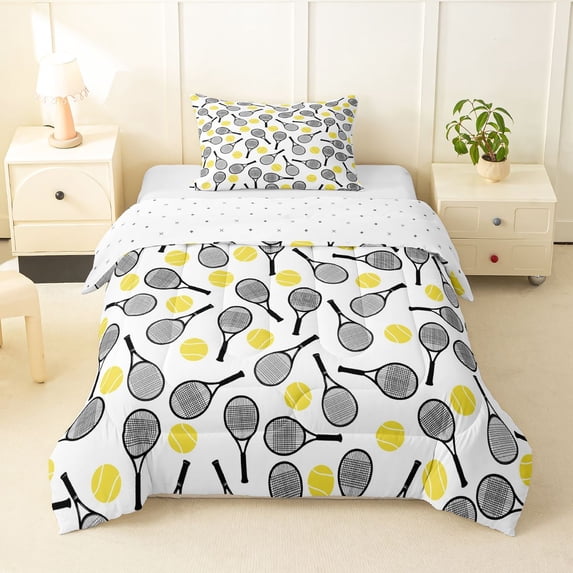 Manfei Retro Tennis Twin Comforter Sets For Boys,Athletic Ball Racket Bedding Set,Multitone,Reversible,2pcs,1 Comforter and 1 Pillowcase