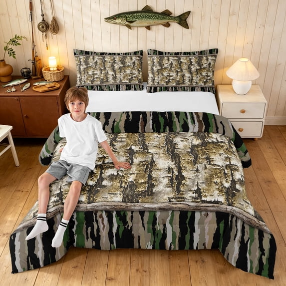 Manfei Retro Tree King Size Comforter Sets, Vintage Branches Plant Comforters King Size, Coyote Brown, Black Reversible, 3 Pieces, 1 Comforter and 2 Pillowcases
