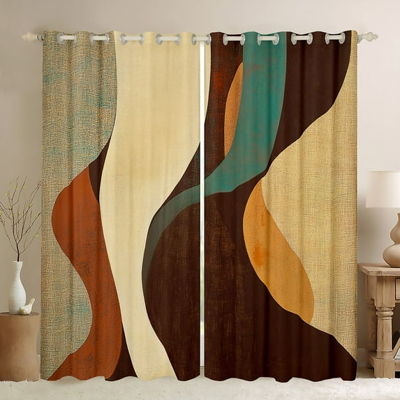 Manfei Retro Waves Lines Curtains Pack of 2 (42x84 Each),Abstract Geometric Stripes Curtains Blackout,Brown Beige Bedroom Curtains For Girls Boys,Super Cozy Room Decor