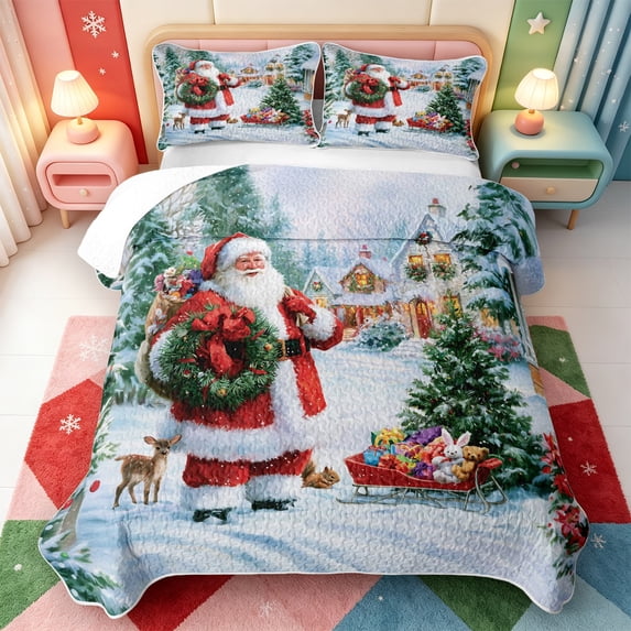 Manfei Retro Xmas Christmas Tree Quilt King,Winter Holiday King Coverlet Set,3-Piece,1 Bedspread and 2 Pillowcases
