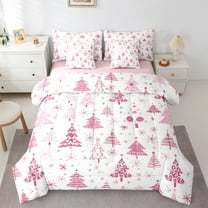 Manfei Retro Xmas Tree 7-Piece Twin Bedding Sets,Merry Christmas Bedding Comforter Set,Pink White Sheet Sets For Girls Kids,Super Cozy Room Decor Reversible