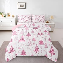 Manfei Retro Xmas Tree Bedding Comforter Set,Merry Christmas Twin Comforter Sets,Pink White Bedding Set For Girls Kids,Super Cozy Room Decor Reversible,2 Pieces