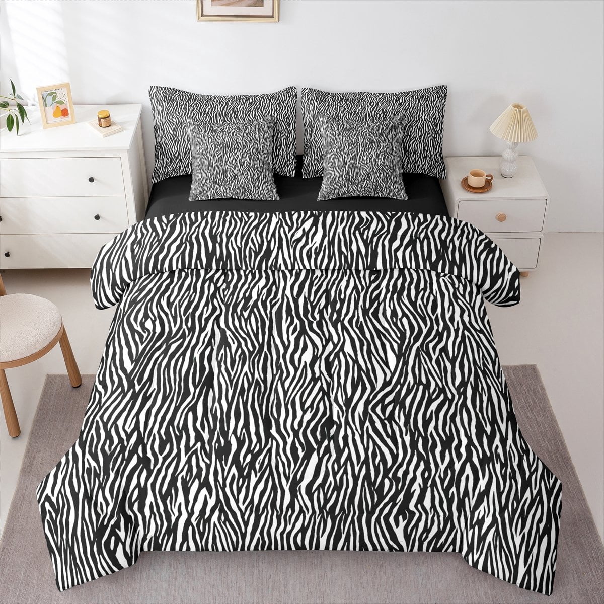 Manfei Retro Zebra Print Bedding Comforter Set 7-Piece,Vintage