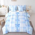 thumbnail image 1 of Manfei Ribbon Bow Bowtie 7 Pieces Bedding Comforter Set,Blue Geometric Grid Print Full Bedding Set,Princess Bowknot Fitted Sheet Flat Sheet For Child,Ultra Soft Home Decor Reversible, 1 of 8
