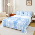 thumbnail image 1 of Manfei Ribbon Bow Bowtie Bed Sheets,Blue Geometric Grid Print King Sheets,Princess Bowknot Sheet Set For Child,Ultra Soft Home Decor,4-Piece, 1 of 7