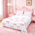 thumbnail image 1 of Manfei Ribbon Bow Full Size Sheets For Girls,Pink Coquette Bowknot Print Bed Sheets For Kids,4pcs, 1 of 6