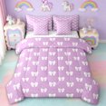 thumbnail image 1 of Manfei Ribbon Bow Knot 7-Piece Twin Bedding Sets,Princess Bowtie Bedding Comforter Set,Purple White Sheet Sets For Teens,Luxury Bedroom Decor Reversible, 1 of 8