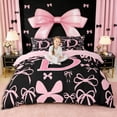 thumbnail image 1 of Manfei Ribbon Bow Knot D Personalized Initial Queen Duvet Cover Set,Black Pink Bow Tie Bedding,3 Pieces,No Comforter,Pink Reversible,Ultra Soft Home Decor, 1 of 6