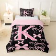 thumbnail image 1 of Manfei Ribbon Bow Knot K Personalized Initial Twin Bedding,Black Pink Bow Tie Duvet Cover Set,2pcs,No Comforter,Pink Reversible,Lightweight Room Decor, 1 of 6