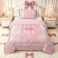 thumbnail image 1 of Manfei Ribbon Bow Knot Personalized Initial B Twin Comforter Sets 3-Piece for Girls,Bling Glitter Print Splash Bedding Set for Kids Teens,Pink Reversible,Breathable Home Decor, 1 of 6