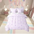 thumbnail image 1 of Manfei Ribbon Bow Knot Twin Bedding Sets 7-Piece,Geometric Geometric Checkered Bedding Comforter Set 7-Piece,Purple White Bowtie Sheet Sets,Ultra Soft Room Decor Reversible, 1 of 7
