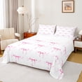 thumbnail image 1 of Manfei Ribbon Bowknot Bowtie Bed Sheets,Gitl Ribbon Bow King Sheets,White Pink Sheet Set For Kids,Ultra Soft Home Decor,4-Piece, 1 of 7