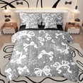 thumbnail image 1 of Manfei Ribbon Bowtie 7 Pieces Bedding Comforter Set,Kawaii Bow Knot Full Bedding Set,White Gray Fitted Sheet Flat Sheet For Kids,Super Cozy Room Decor Reversible, 1 of 8