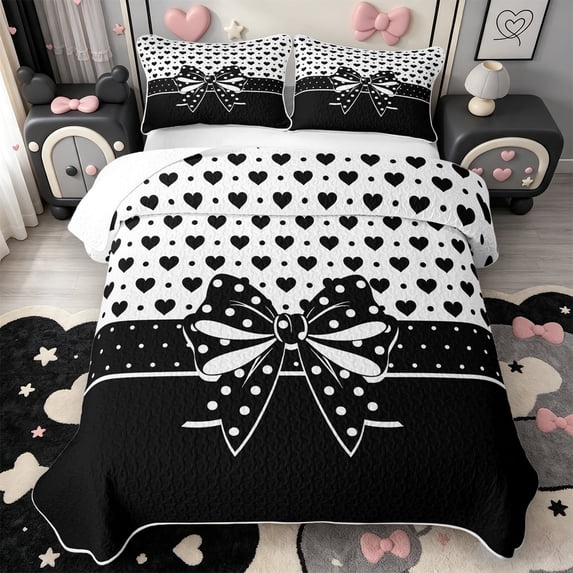 Manfei Ribbon Bowtie Bed Spread Queen,Pink Coquette Bow Queen Coverlet Set,3 Pieces,1 Quilt and 2 Pillowcases