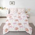 thumbnail image 1 of Manfei Ribbon Bowtie Bowknot Bedding Sets Toddler with Comforter,Chic Flower Floral Duvet Insert,Pink White Bow Comforter Sets Toddler Size,Super Cozy Room Decoration Reversible,2pcs, 1 of 7