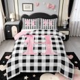 thumbnail image 1 of Manfei Ribbon Bowtie Letter Design Full Size Comforter Sets,Abstract Plaid Pattern Bedding Comforter Set,Pink Reversible,3pcs,1 Comforter and 2 Pillowcases, 1 of 7