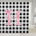 thumbnail image 1 of Manfei Ribbon Bowtie Letter Design Shower Curtain 72Wx78L,Abstract Plaid Pattern Bath Curtain, 1 of 5