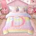 thumbnail image 1 of Homewish Ribbon Initial D Letter Bedding Comforter Set 7pcs, Dreamy Cartoon Rainbow Queen Bedding Sets, Glitter Stars Print Reversible Queen Sheet Sets, Super Cozy Room Decor, 1 of 7