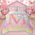 thumbnail image 1 of Homewish Ribbon Initial M Letter Queen Comforter Set, Dreamy Cartoon Rainbow Bedding Sets, Glitter Stars Print Reversible Bedding Comforter Set, Microfiber Bedroom Decor, 3 Pieces, 1 of 8