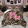 thumbnail image 1 of Homewish Ribbon Monogrammed K Full Size Comforter Sets for Girl, Kawaii Princess Style Bedding Comforter Set, Black Pink Cheetah Print Reversible Bedding Sets, Breathable Home Decor, 3 Pieces, 1 of 8