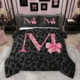 thumbnail image 1 of Homewish Ribbon Monogrammed M Bedding Comforter Set for Girl, Kawaii Princess Style Twin Comforter Sets, Black Pink Cheetah Print Reversible Bedding Set, Super Cozy Room Decor, 2 Pieces, 1 of 8