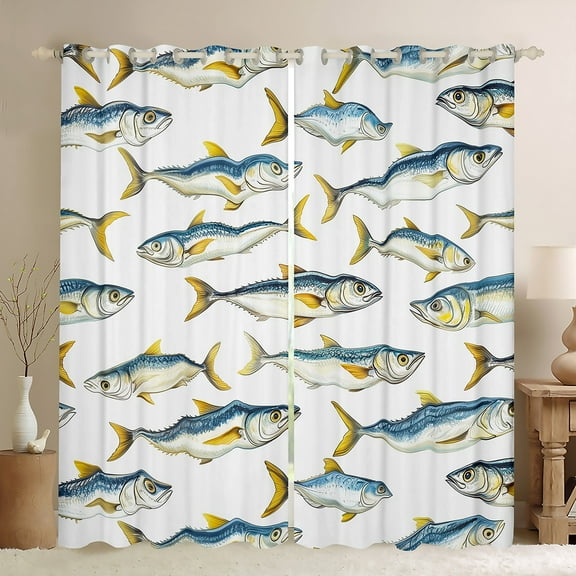 Manfei River Fish Curtains Pack of 2 (42x84 Each), Rustic Lodge Cabin Curtains Blackout, Fishing Hunting Bedroom Curtains, Luxury Bedroom Decor