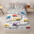 thumbnail image 1 of Manfei Road Map Zipper Full Size Comforter Sets with Fitted Sheet and 2 Pillowcases,Cartoon Car Pattern Zipper Bedding Set,White,Light Gray Reversible,4pcs, 1 of 8