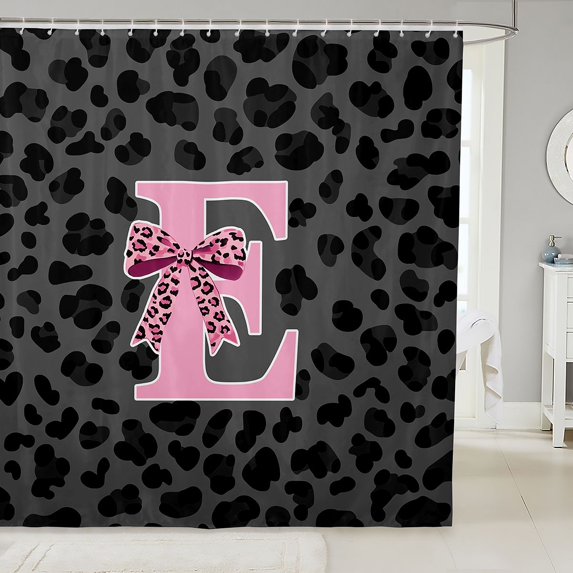 Manfei Romantic Bowtie Monogram E Shower Curtain 72Wx78L,Leopard Print Bath Curtain,Light Gray