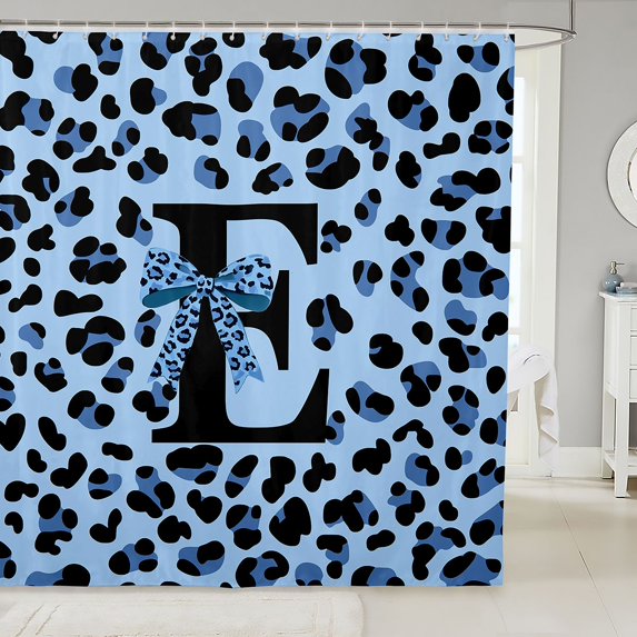 Manfei Romantic Bowtie Monogram E Shower Curtain 72Wx84L,Leopard Print Bathroom Shower Curtain,Blue