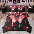 thumbnail image 1 of Homewish Romantic Butterfly Animal Bedding Comforter Set 7pcs, Red Sequin Print King Bedding Sets, Couple Anniversary Reversible Bed Sheets, Ultra Soft Bedroom Decor, 1 of 7