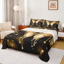 Homewish Romantic Butterfly Animal Twin Sheet Sets, Gold Sequin Print Twin Fitted Sheet, Couple Anniversary Flat Sheet, Luxury Bedroom Decor, 3-Piece