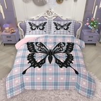 Homewish Romantic Butterfly Print Bedding Comforter Set, Kawaii Cartoon Animal Twin Comforter Sets, Blue Pink Fashion Buffalo Reversible Bedding Set, Breathable Home Decor, 2 Pieces
