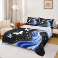 thumbnail image 1 of Manfei Romantic Butterfly Twin Sheet Sets, Black Blue Marbling Twin Fitted Sheet, Modern Fashion Artwork Flat Sheet, Lightweight Room Decor, 3pcs, 1 of 7
