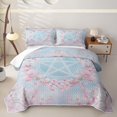 thumbnail image 1 of Manfei Romantic Cherry Blossom Twin Quilt Set,Cute Stars Twin Coverlet Set,Light Blue Pink,Pink Reversible,2pcs,1 Bedspread and 1 Pillowcase, 1 of 7