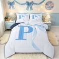 thumbnail image 1 of Manfei Romantic Dreamy P Personalized Initial Queen Comforter Set 3pcs for Girls Kids,Teens Women Kawaii Bow Tie Letter Bedding Comforter Set,Navy Blue Reversible,Microfiber Bedroom Decor, 1 of 6