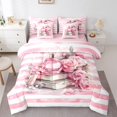 thumbnail image 1 of Manfei Romantic Flower Rose 7-Piece Twin Bedding Sets,Chic Women Perfume Bedding Comforter Set,Pink White Stripes Line Sheet Sets For Girl,Luxury Bedroom Decor Reversible, 1 of 8