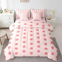 Manfei Romantic French Dots 7-Piece Twin Bedding Sets,Geometric Circles Bedding Comforter Set,Pink Sheet Sets,Microfiber Bedroom Decor Reversible