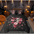 thumbnail image 1 of Manfei Romantic Gothic Skeleton Bedding Comforter Set 7pcs for Kids, Pink Flower Plant King Bedding Sets, Horror Crow Reversible Bed Sheets, Lightweight Room Decor, 1 of 8