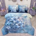 thumbnail image 1 of Manfei Romantic Lily Floral Bedding Comforter Set 7 Pieces, Plant Botancial Full Bedding Set, Teens Adult Girls Women Reversible Fitted Sheet Flat Sheet, Lightweight Room Decor, 1 of 7
