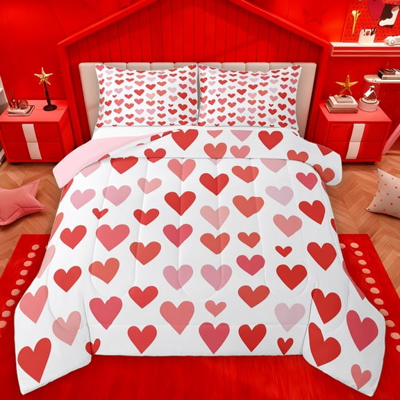 Manfei Romantic Love Heart Bedding Comforter Set, Princess Cartoon Twin Comforter Sets, Valentines Day Theme Reversible Bedding Set, Microfiber Bedroom Decor, 2pcs