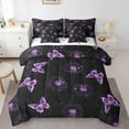 thumbnail image 1 of Manfei Romantic Purple Butterfly Bedding Comforter Set 7pcs, Retro Flower Floral Queen Bedding Sets, Teen Kid Child Adult Reversible Queen Sheet Sets, Luxury Bedroom Decor, 1 of 7